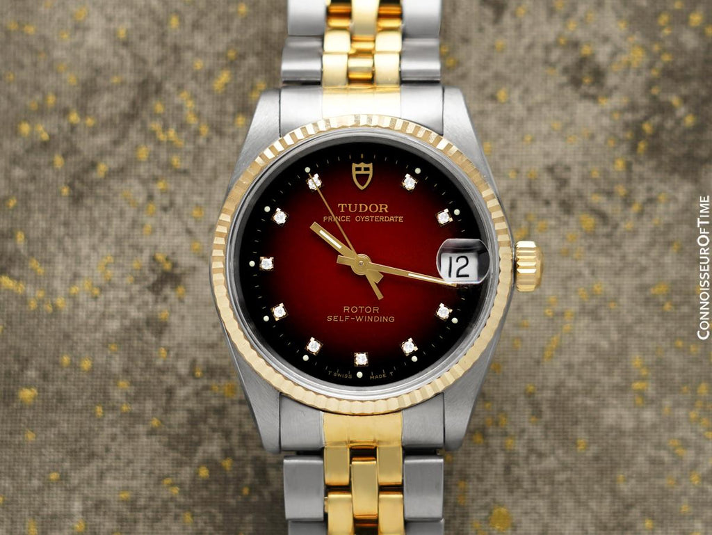 1998 Tudor (Rolex) Prince Oysterdate Mens Midsize Watch Stainless Steel, 18K Gold Diamonds