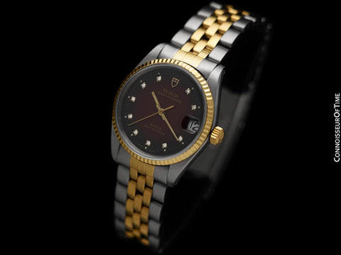 1998 Tudor (Rolex) Prince Oysterdate Mens Midsize Watch - Stainless Steel, 18K Gold & Diamonds