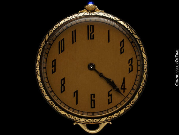 1920 Cresarrow (by Piguet with case same as V & C) Mens Rare & Unusual Art Deco 42mm Pocket Watch - 18K Gold & Enamel