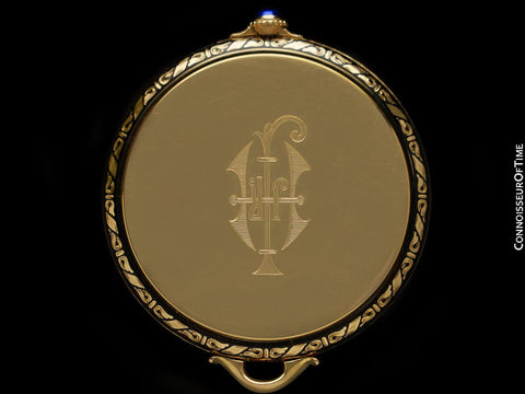 1920 Cresarrow (by Piguet with case same as V & C) Mens Rare & Unusual Art Deco 42mm Pocket Watch - 18K Gold & Enamel