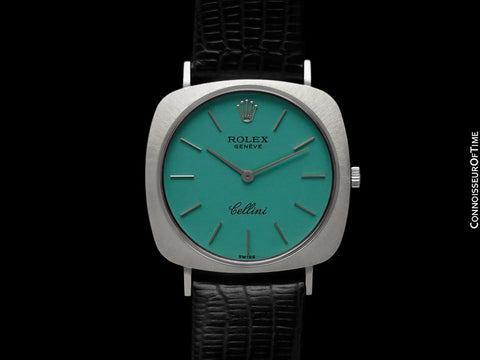 1971 Rolex Cellini Vintage Mens Handwound TV Watch with Tiffany Blue Dial, Ref. 3747 - 18K White Gold