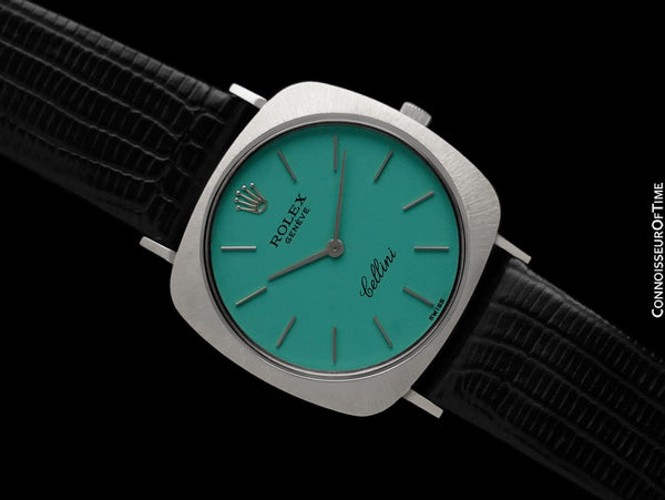 1971 Rolex Cellini Vintage Mens Handwound TV Watch with Tiffany Blue Dial, Ref. 3747 - 18K White Gold