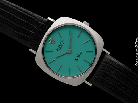 1971 Rolex Cellini Vintage Mens Handwound TV Watch with Tiffany Blue Dial, Ref. 3747 - 18K White Gold