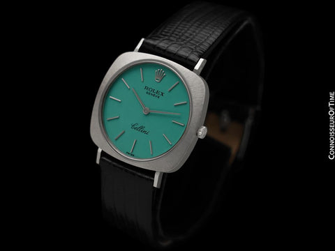 1971 Rolex Cellini Vintage Mens Handwound TV Watch with Tiffany Blue Dial, Ref. 3747 - 18K White Gold