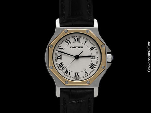 Cartier Santos Octagon Mens Midsize Unisex Quartz Watch - Stainless Steel & 18K Gold