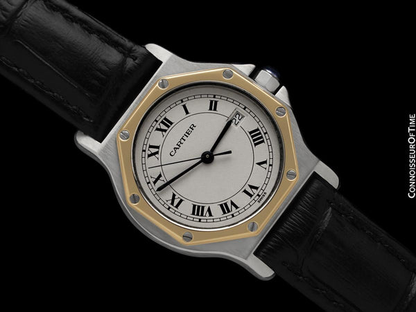 Cartier Santos Octagon Mens Midsize Unisex Quartz Watch - Stainless Steel & 18K Gold