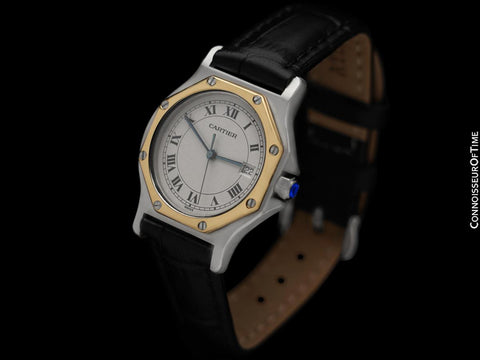 Cartier Santos Octagon Mens Midsize Unisex Quartz Watch - Stainless Steel & 18K Gold