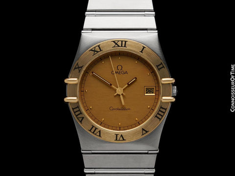 Omega Constellation Manhattan Mens 35mm Watch, Quartz, Date - Brushed Stainless Steel & 18K Gold