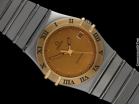 Omega Constellation Manhattan Mens 35mm Watch, Quartz, Date - Brushed Stainless Steel & 18K Gold