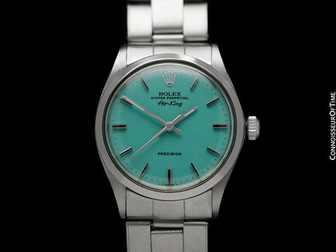 1969 Rolex Oyster Perpetual Air-King Ref. 5500 Vintage Mens Tiffany Blue Dial Watch - Stainless Steel