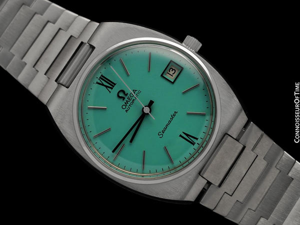 1974 Omega Seamaster Vintage Mens Bracelet Watch with Tiffany Blue Dial, Automatic, Date - Stainless Steel