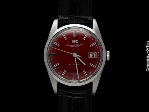 1970 IWC Vintage Mens Full Size "Datejust" Watch with Red Dial - Stainless Steel