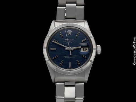 1973 Rolex Date (Datejust) Classic Vintage Mens Watch with Blue Textured Dial - Stainless Steel