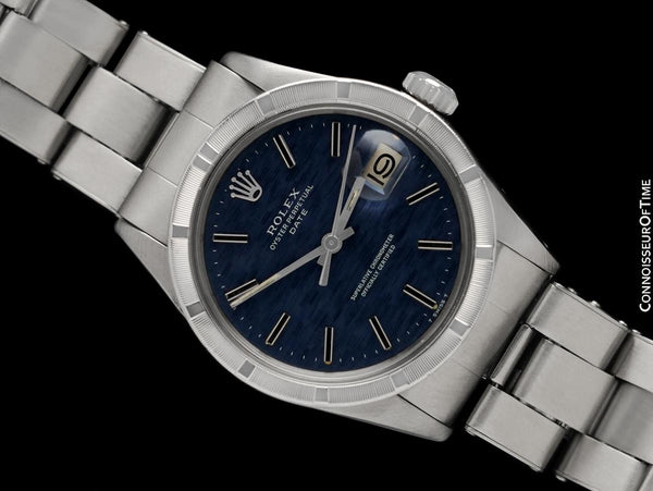 1973 Rolex Date (Datejust) Classic Vintage Mens Watch with Blue Textured Dial - Stainless Steel