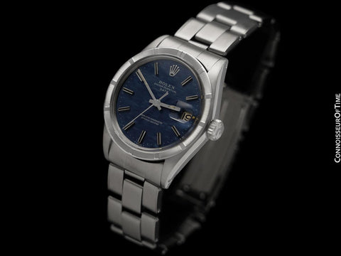 1973 Rolex Date (Datejust) Classic Vintage Mens Watch with Blue Textured Dial - Stainless Steel