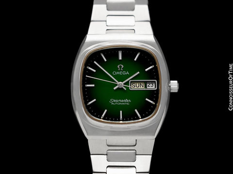 1982 Omega Seamaster Mens Watch with Green Vignette Dial,  Quick-Set Day & Date - Stainless Steel