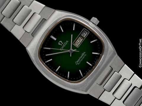 1982 Omega Seamaster Mens Watch with Green Vignette Dial,  Quick-Set Day & Date - Stainless Steel