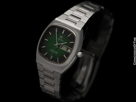 1982 Omega Seamaster Mens Watch with Green Vignette Dial,  Quick-Set Day & Date - Stainless Steel