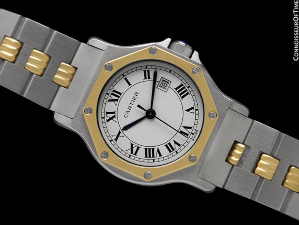 Cartier Santos Octagon Godron Mens Midsize Watch, Automatic - Stainless Steel & 18K Gold