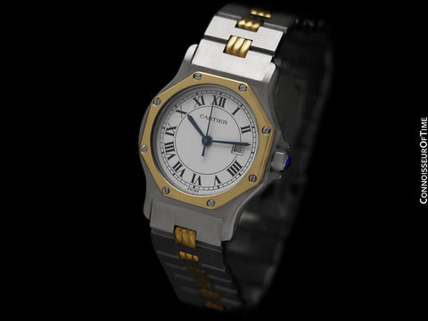 Cartier Santos Octagon Godron Mens Midsize Watch, Automatic - Stainless Steel & 18K Gold