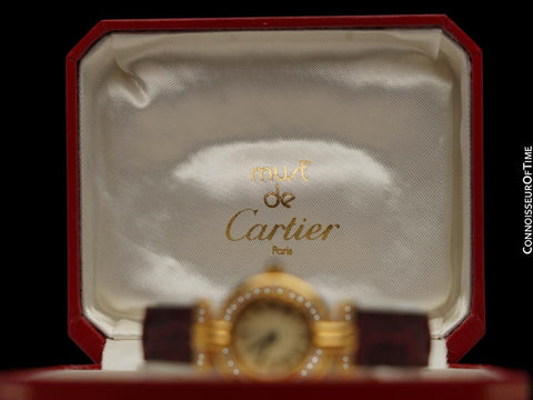 Cartier Colisee Ladies Vendome Vermeil Watch 18K Gold over Sterling Silver with Diamonds - Papers & Box