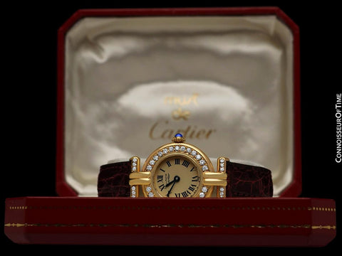 Cartier Colisee Ladies Vendome Vermeil Watch 18K Gold over Sterling Silver with Diamonds - Papers & Box