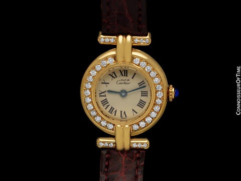 Cartier Colisee Ladies Vendome Vermeil Watch 18K Gold over Sterling Silver with Diamonds - Papers & Box