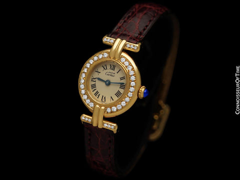 Cartier Colisee Ladies Vendome Vermeil Watch 18K Gold over Sterling Silver with Diamonds - Papers & Box