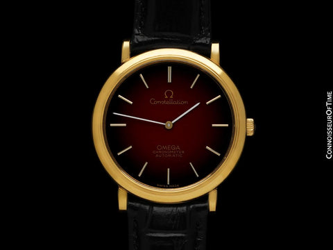 1972 Omega Constellation Mens Automatic Chronometer Oxblood Red Dial Watch - 18K Gold Plated & Stainless Steel