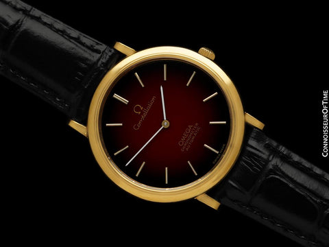 1972 Omega Constellation Mens Automatic Chronometer Oxblood Red Dial Watch - 18K Gold Plated & Stainless Steel