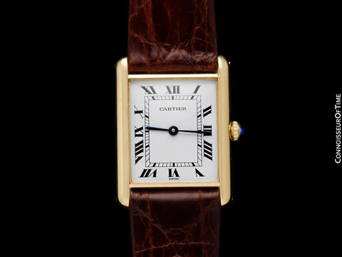 Cartier Tank Louis Mens Midsize Quartz Solid 18K Gold Watch - Papers