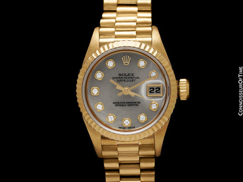 Rolex Ladies President Datejust 18K Gold & Rolex Factory Diamond Watch, W Serial 69178 - Papers & Booklets