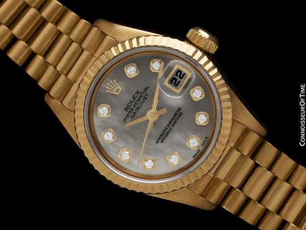 Rolex Ladies President Datejust 18K Gold & Rolex Factory Diamond Watch, W Serial 69178 - Papers & Booklets