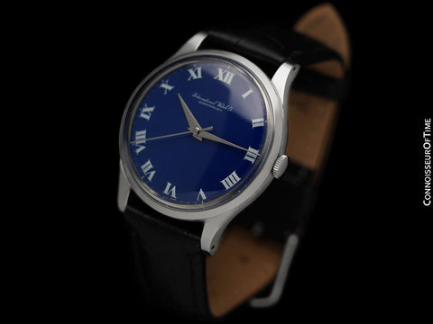 1960 IWC Vintage Mens Handwound Watch with Navy Blue Dial, Caliber 89 - Stainless Steel