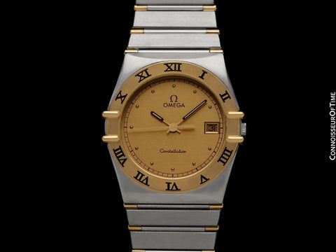 Omega Constellation Manhattan Mens 35mm Watch, Quartz, Date - Brushed Stainless Steel & 18K Gold