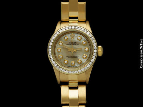 Rolex Ladies Oyster Perpetual 67197 Watch - 18K Gold, MOP & Diamonds