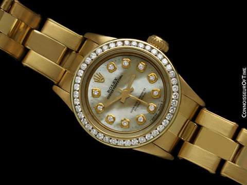 Rolex Ladies Oyster Perpetual 67197 Watch - 18K Gold, MOP & Diamonds