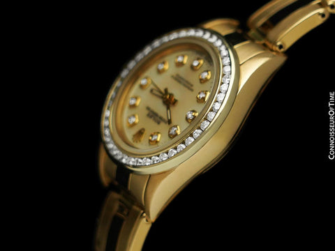 Rolex Ladies Oyster Perpetual 67197 Watch - 18K Gold, MOP & Diamonds