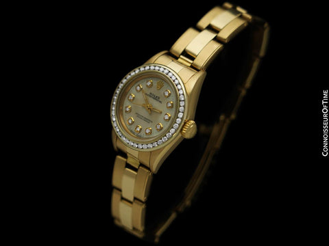 Rolex Ladies Oyster Perpetual 67197 Watch - 18K Gold, MOP & Diamonds