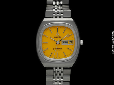 c. 1982 Omega Seamaster Vintage Mens Automatic, Day Date Watch with Golden Yellow Dial -  Stainless Steel