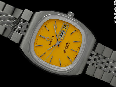 c. 1982 Omega Seamaster Vintage Mens Automatic, Day Date Watch with Golden Yellow Dial -  Stainless Steel