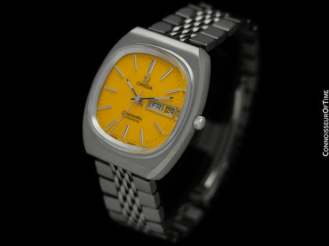 c. 1982 Omega Seamaster Vintage Mens Automatic, Day Date Watch with Golden Yellow Dial -  Stainless Steel