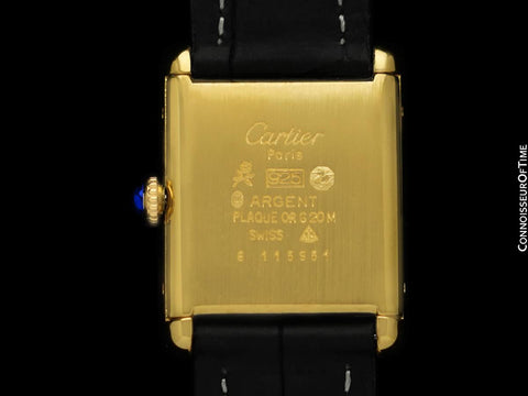 Cartier Vintage Mens Tank Mechanical Watch - Gold Vermeil, 18K Gold over Sterling Silver & Diamonds