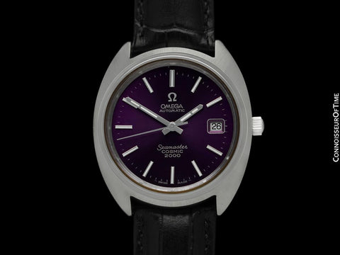 1972 Omega Seamaster Cosmic 2000 Vintage Retro Mens Purple Dial Dive Watch, Date - Stainless Steel