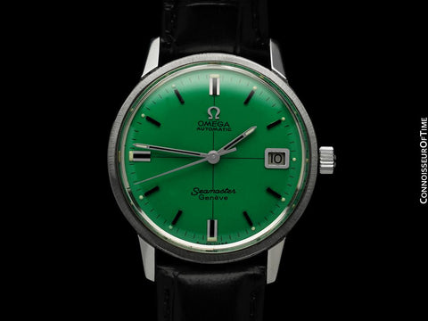 1968 Omega Seamaster Geneve Mens Vintage Cal. 565 Watch with Shamrock Green Dial, Double Signed Version - Stainless Steel