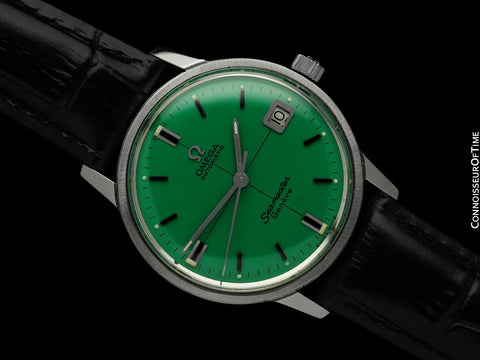 1968 Omega Seamaster Geneve Mens Vintage Cal. 565 Watch with Shamrock Green Dial, Double Signed Version - Stainless Steel