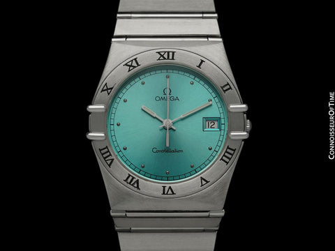 Omega Constellation Manhattan Mens 35mm Watch with Tiffany Blue Dial - Brushed Stainless Steel