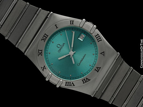 Omega Constellation Manhattan Mens 35mm Watch with Tiffany Blue Dial - Brushed Stainless Steel