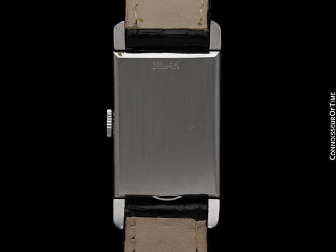 1953 Longines Vintage Mens Midsize Rectangular Watch - 14K White Gold & 17 Diamonds