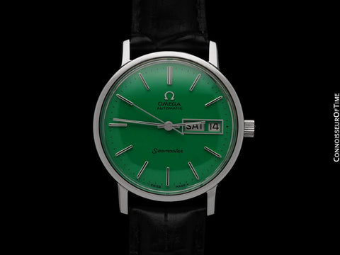 1975 Omega Seamaster Mens Automatic, Quick-Set Day Date Shamrock Green Dial Watch - Stainless Steel